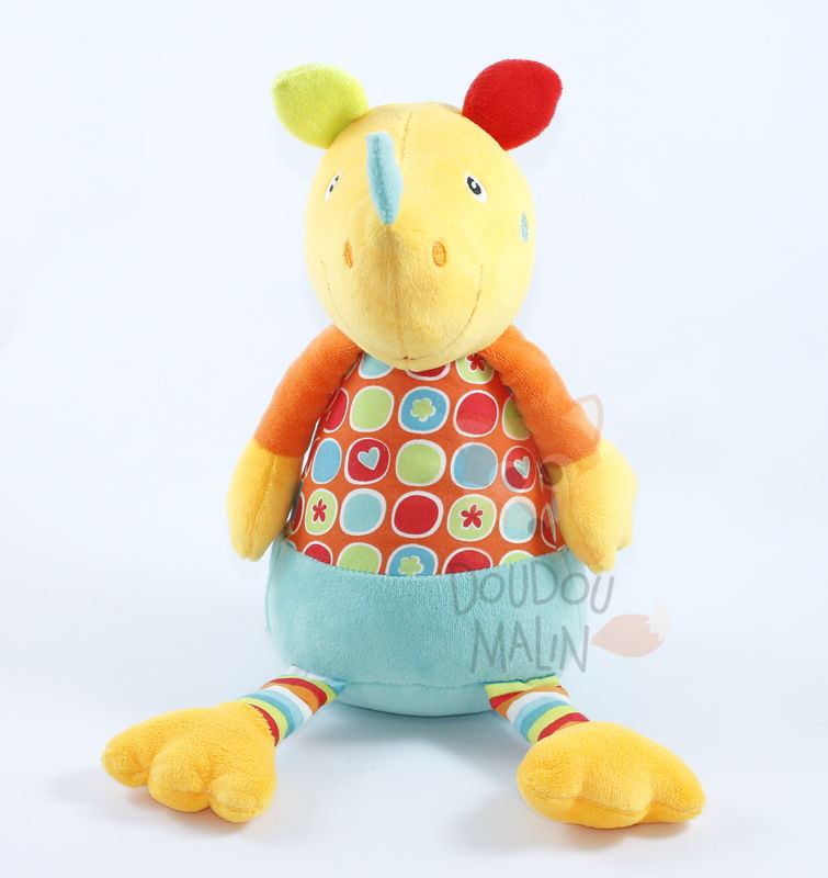  rivergang soft toy rhinoceros yellow orange blue 